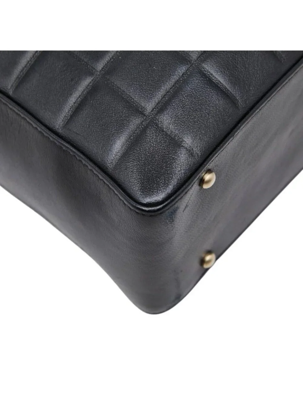 Chanel CC Logo Choco Bar Tote Shoulder Bag Black Lambskin